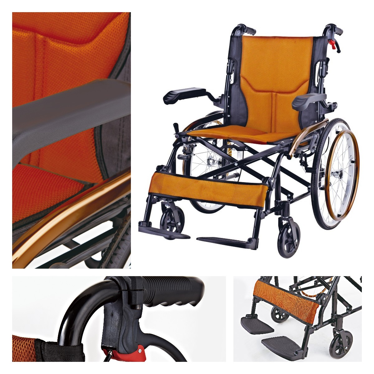 MEDILA รถเข็นวีลเชร์ อลูมิเนียม รถเข็นผู้ป่วย น้ำหนักเบา MORGAN DY01863L(3)AJ แดง_3